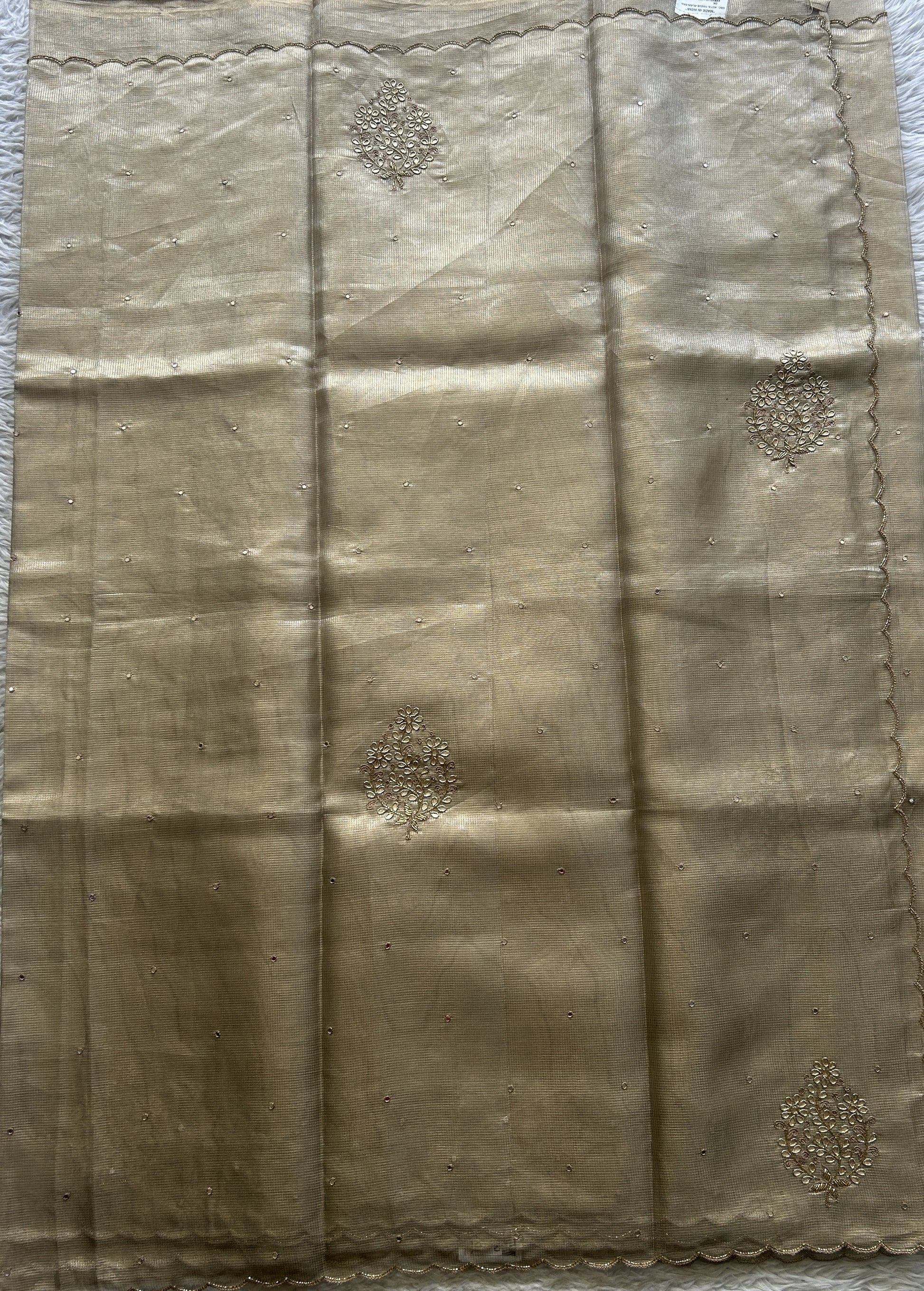 Silk kota Saree Gold colored Elegantly Paired with a Scallop Border. - Sampradaya Designer Studio