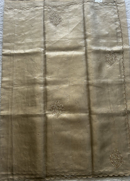 Silk kota Saree Gold colored Elegantly Paired with a Scallop Border. - Sampradaya Designer Studio