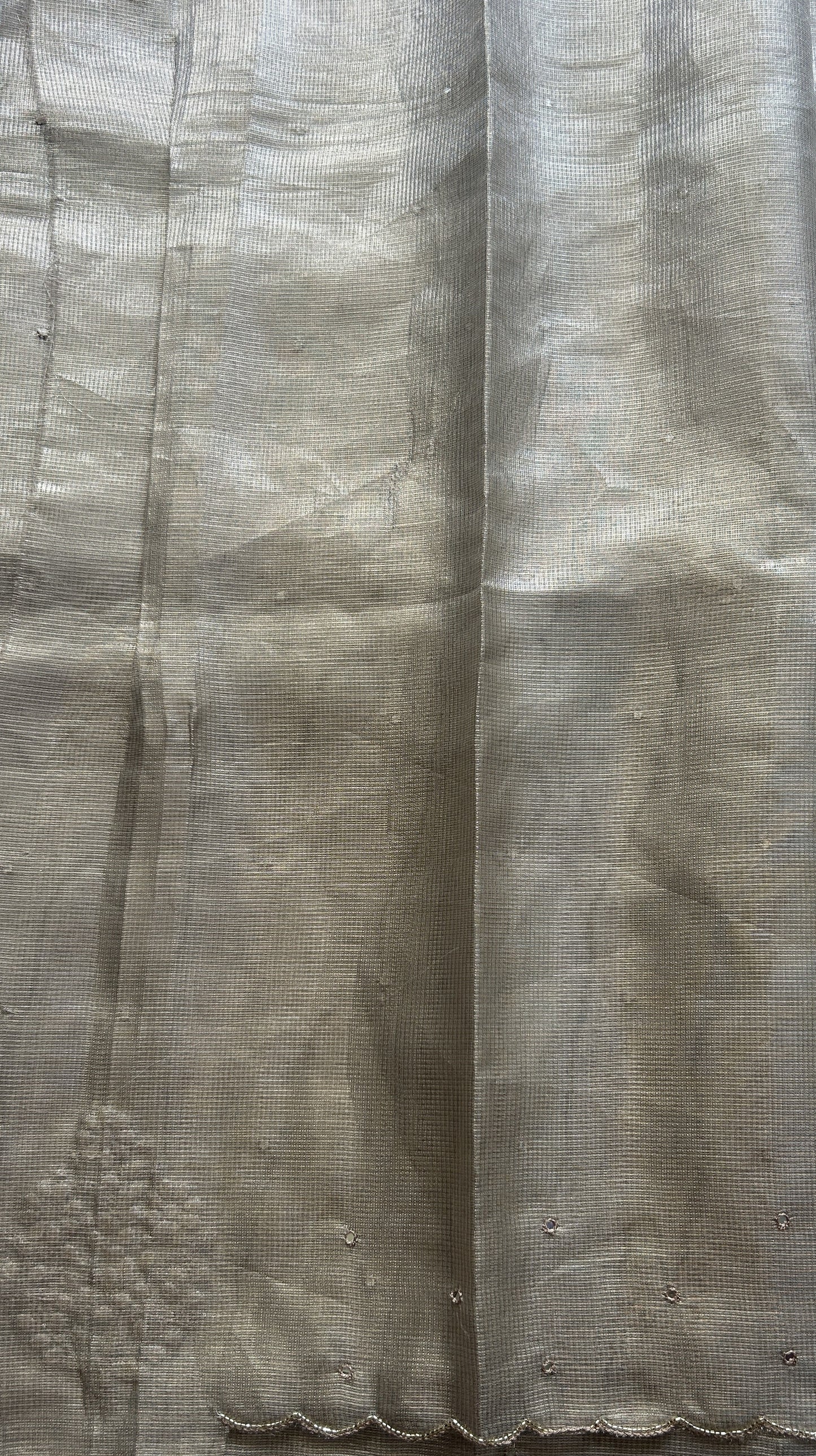 Silk kota Saree Gold colored Elegantly Paired with a Scallop Border. - Sampradaya Designer Studio