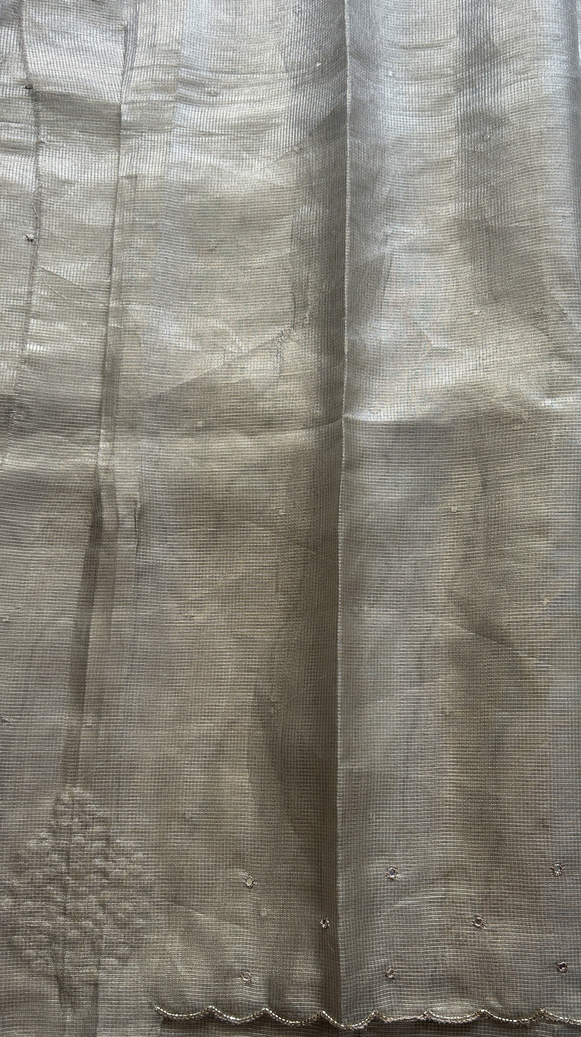 Silk kota Saree Gold colored Elegantly Paired with a Scallop Border. - Sampradaya Designer Studio