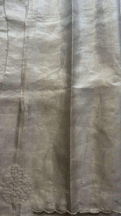 Silk kota Saree Gold colored Elegantly Paired with a Scallop Border. - Sampradaya Designer Studio