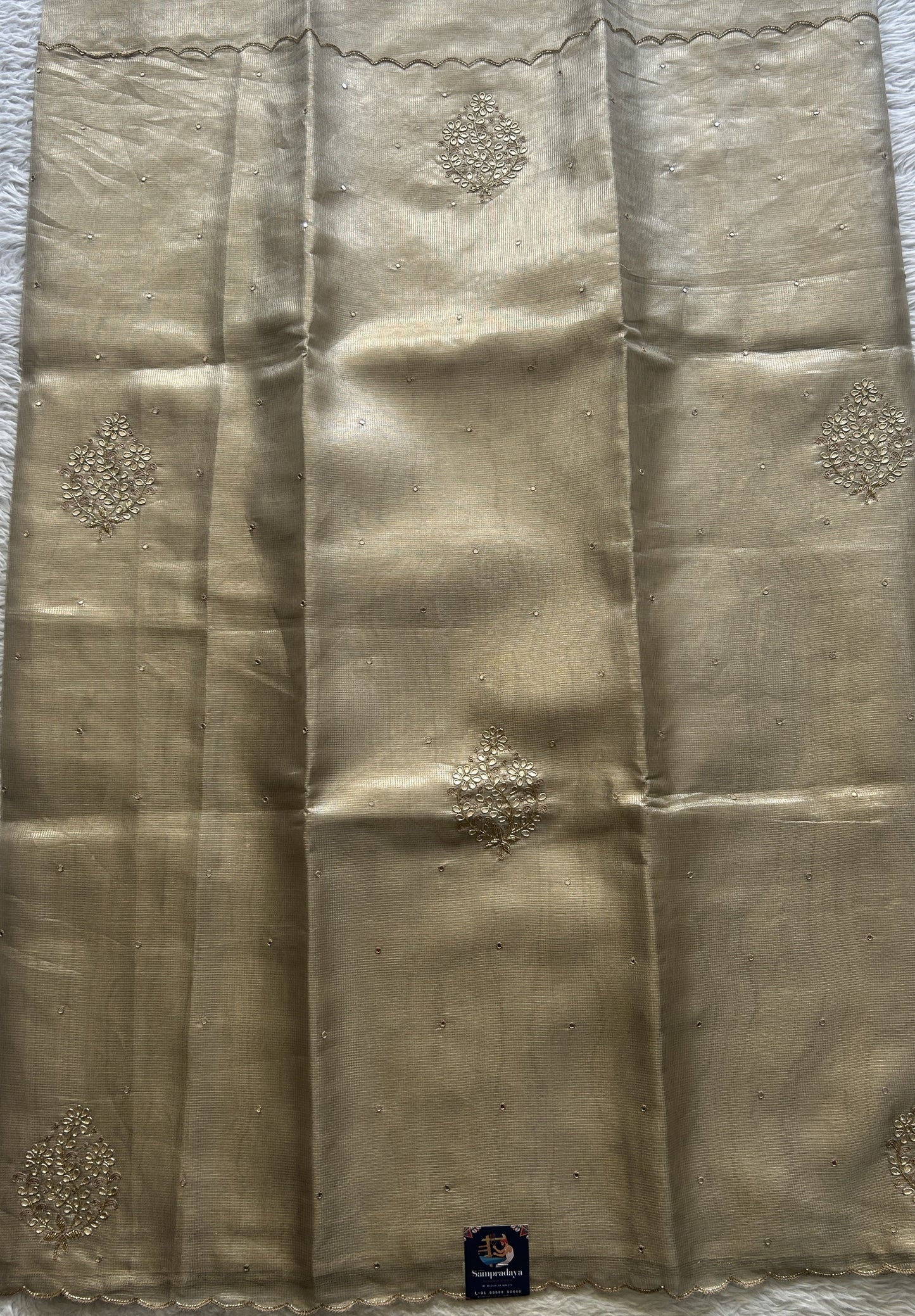 Silk kota Saree Gold colored Elegantly Paired with a Scallop Border. - Sampradaya Designer Studio