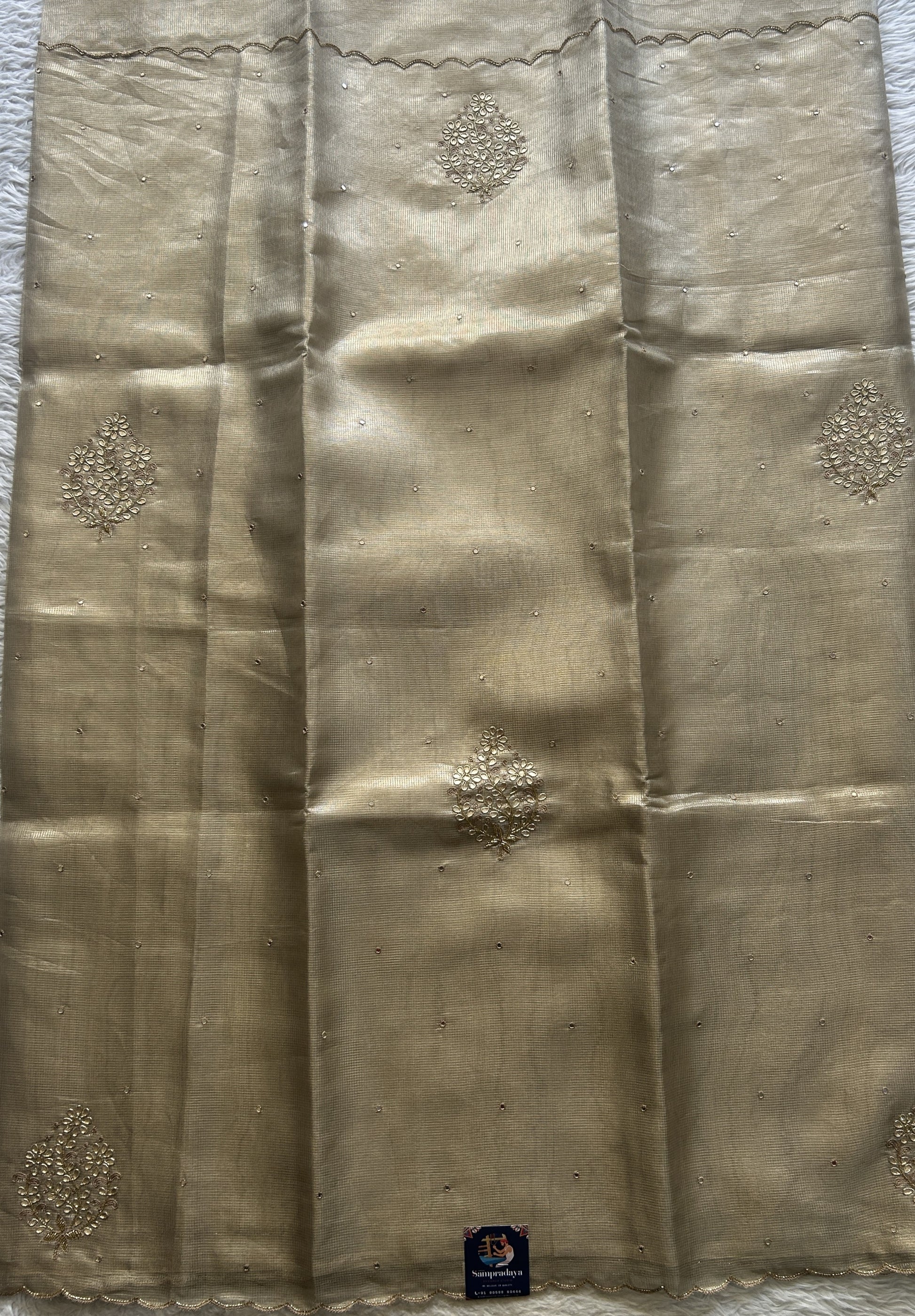 Silk kota Saree Gold colored Elegantly Paired with a Scallop Border. - Sampradaya Designer Studio