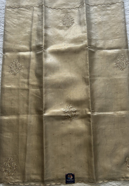 Silk kota Saree Gold colored Elegantly Paired with a Scallop Border. - Sampradaya Designer Studio