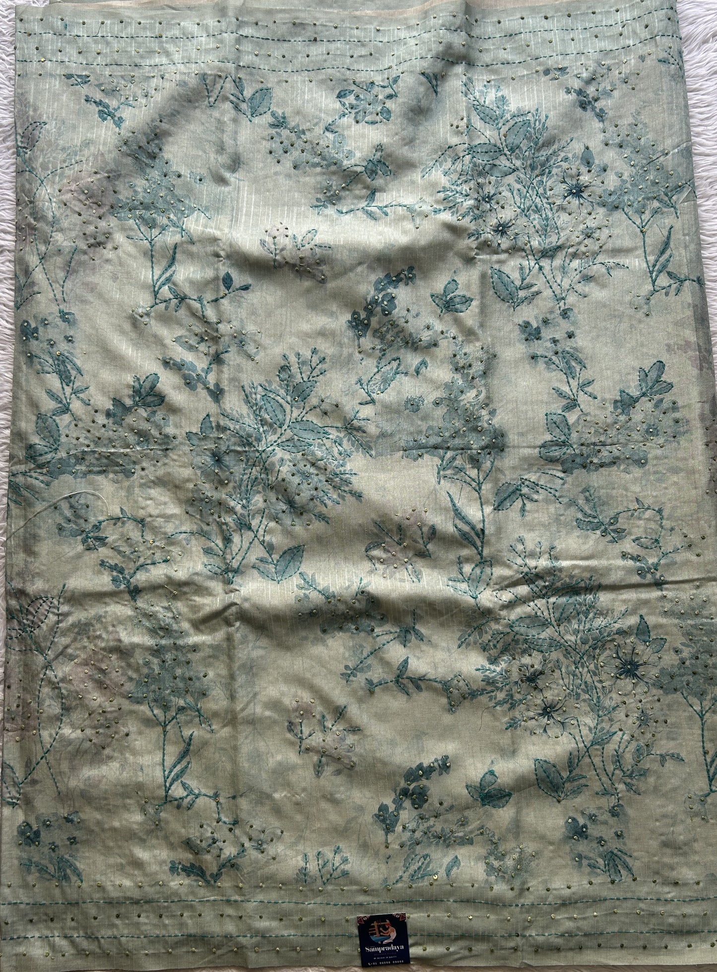 Semi Tussar Saree Light Sea Blue Colored complemented with a Borderless. - Sampradaya Designer Studio
