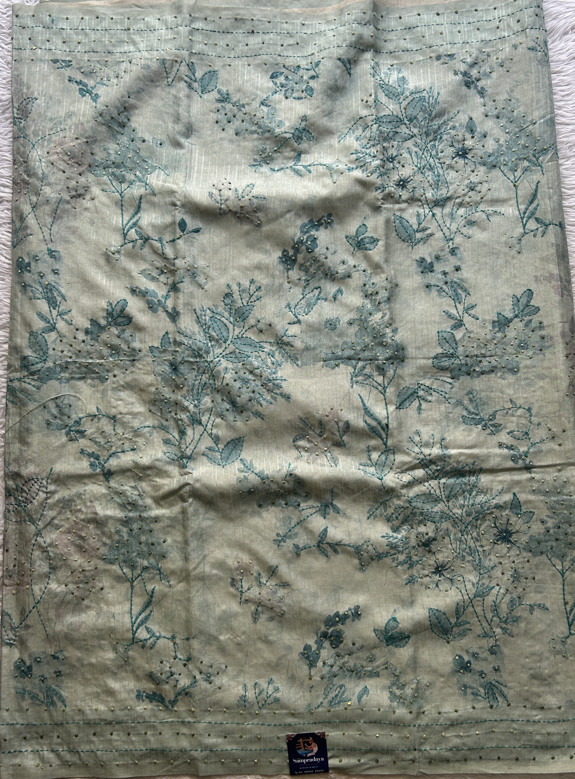 Semi Tussar Saree Light Sea Blue Colored complemented with a Borderless. - Sampradaya Designer Studio