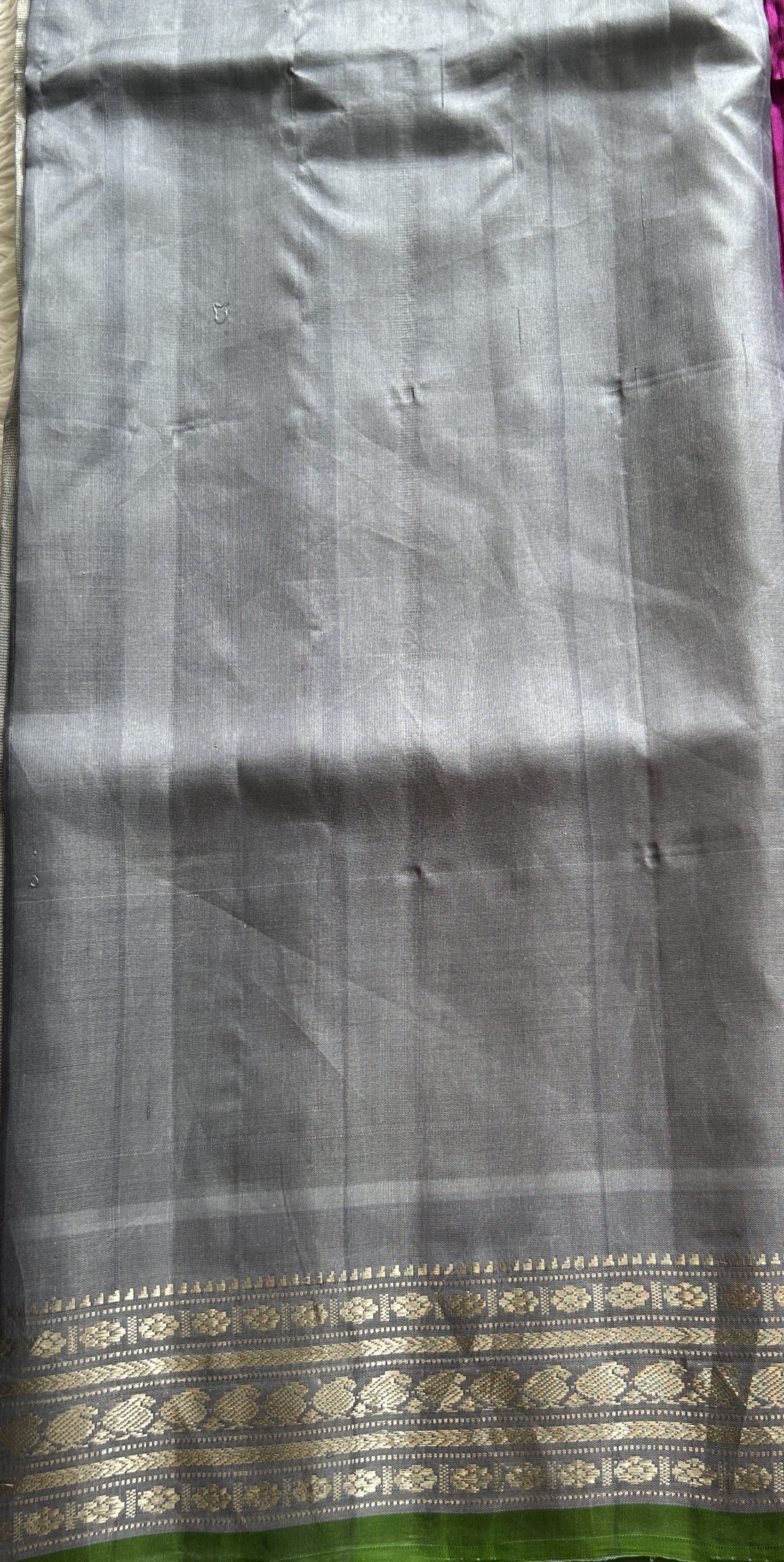 Gadwal Pattu Saree Dark Pink Colored Complemented With a Gray Color Zari Border - Sampradaya Designer Studio