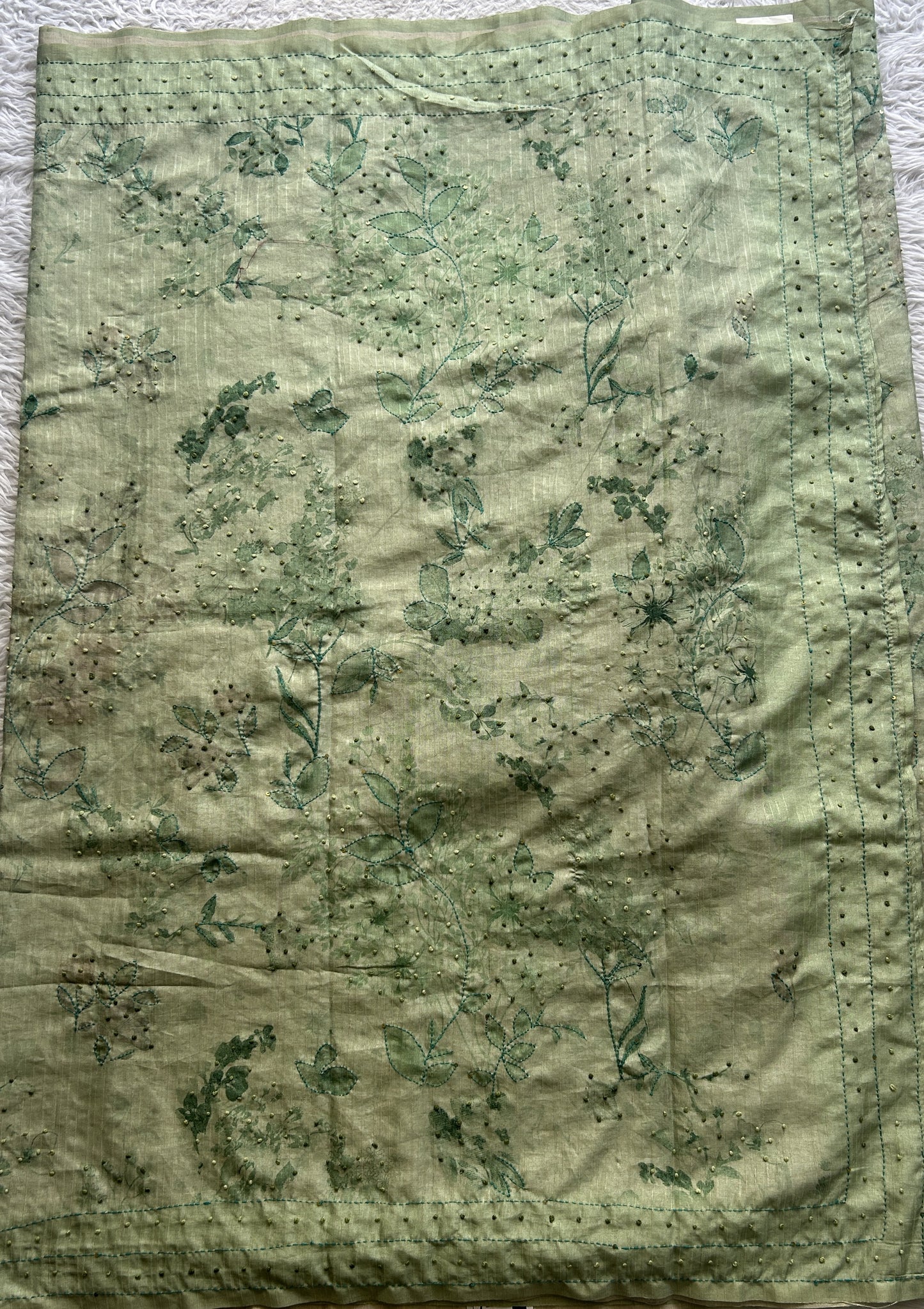 Semi Tussar Saree Light Green Colored complemented with a Borderless. - Sampradaya Designer Studio