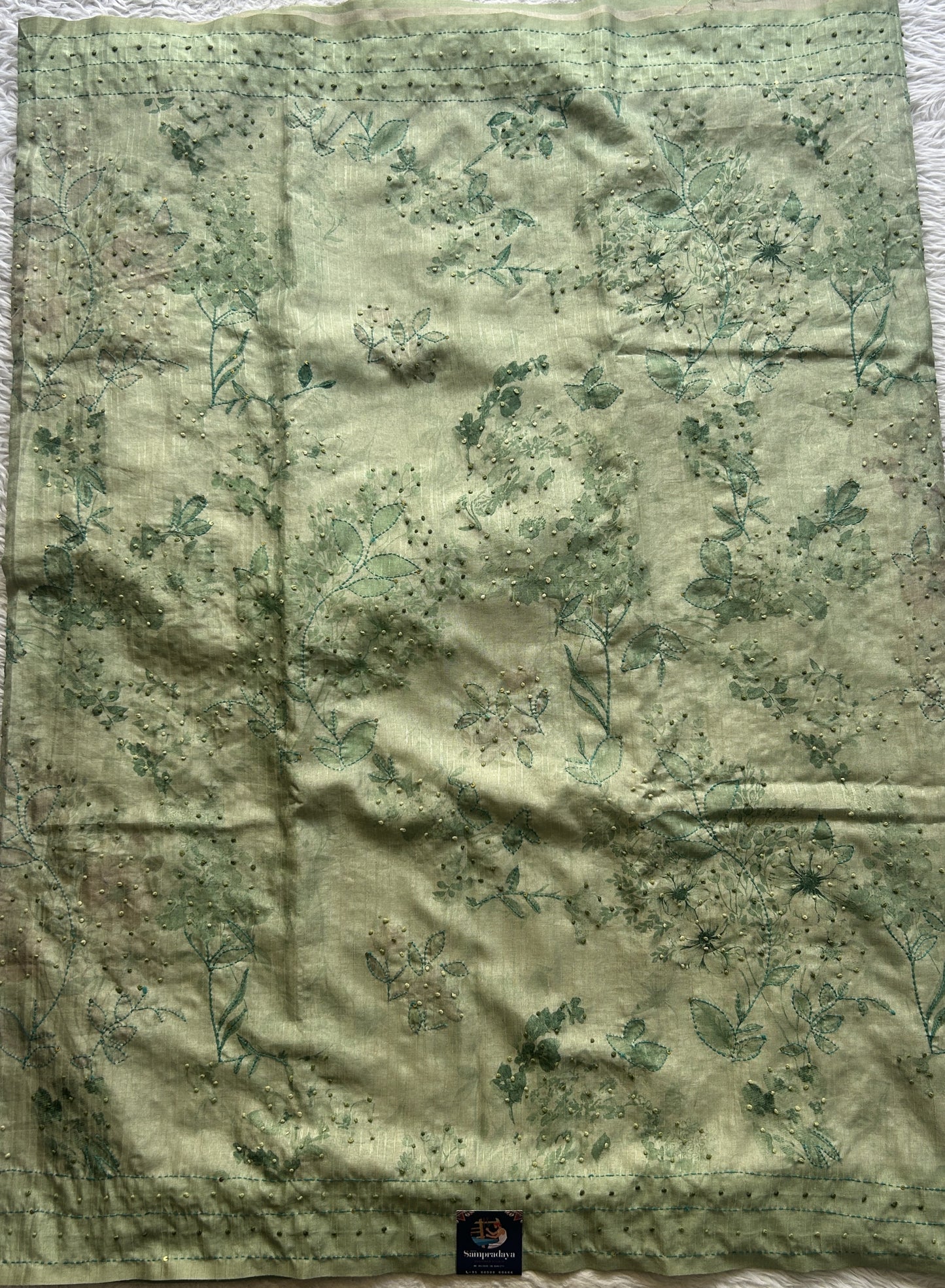 Semi Tussar Saree Light Green Colored complemented with a Borderless. - Sampradaya Designer Studio
