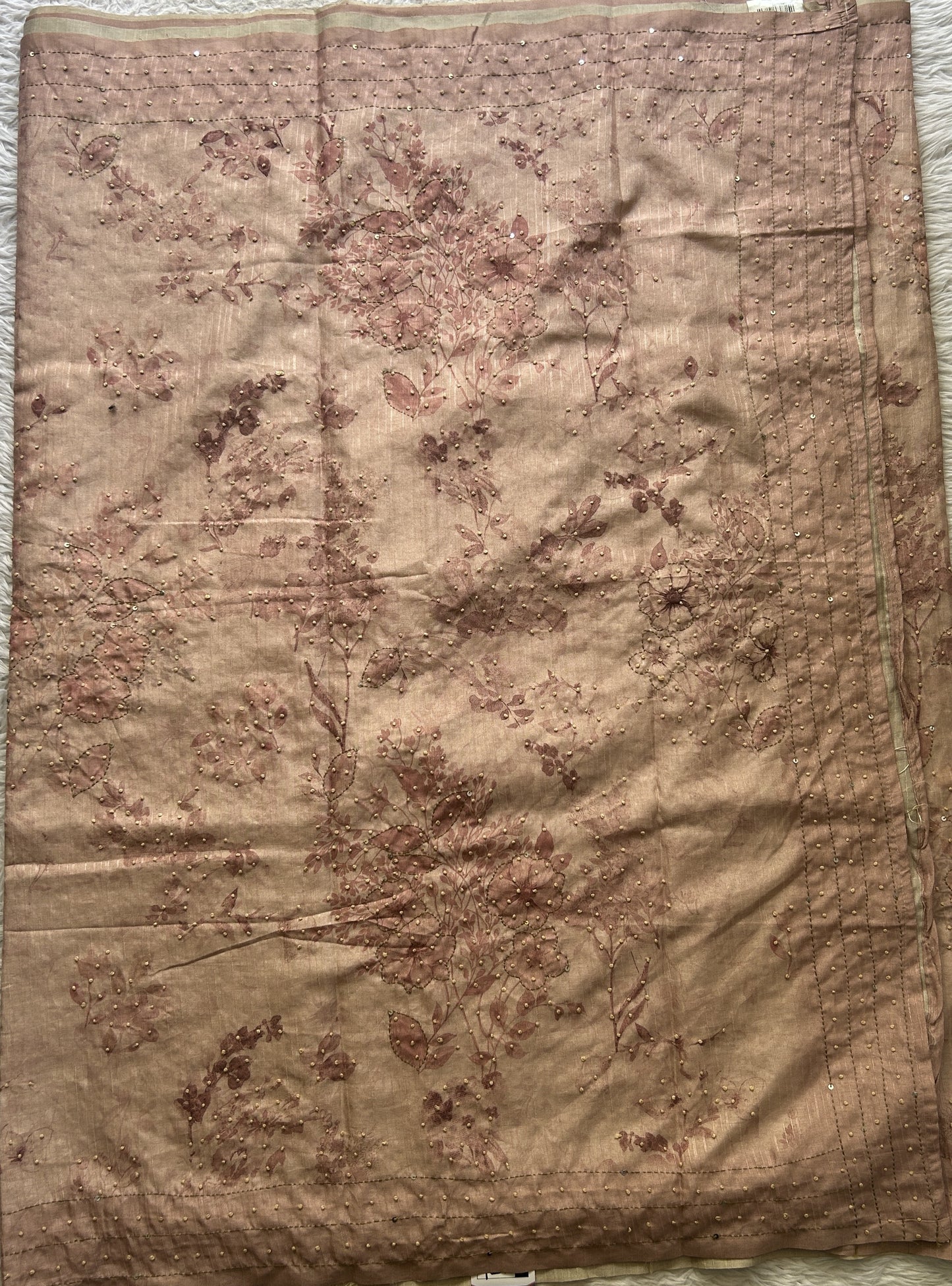 Semi Tussar Saree Light Peach Colored complemented with a Borderless. - Sampradaya Designer Studio