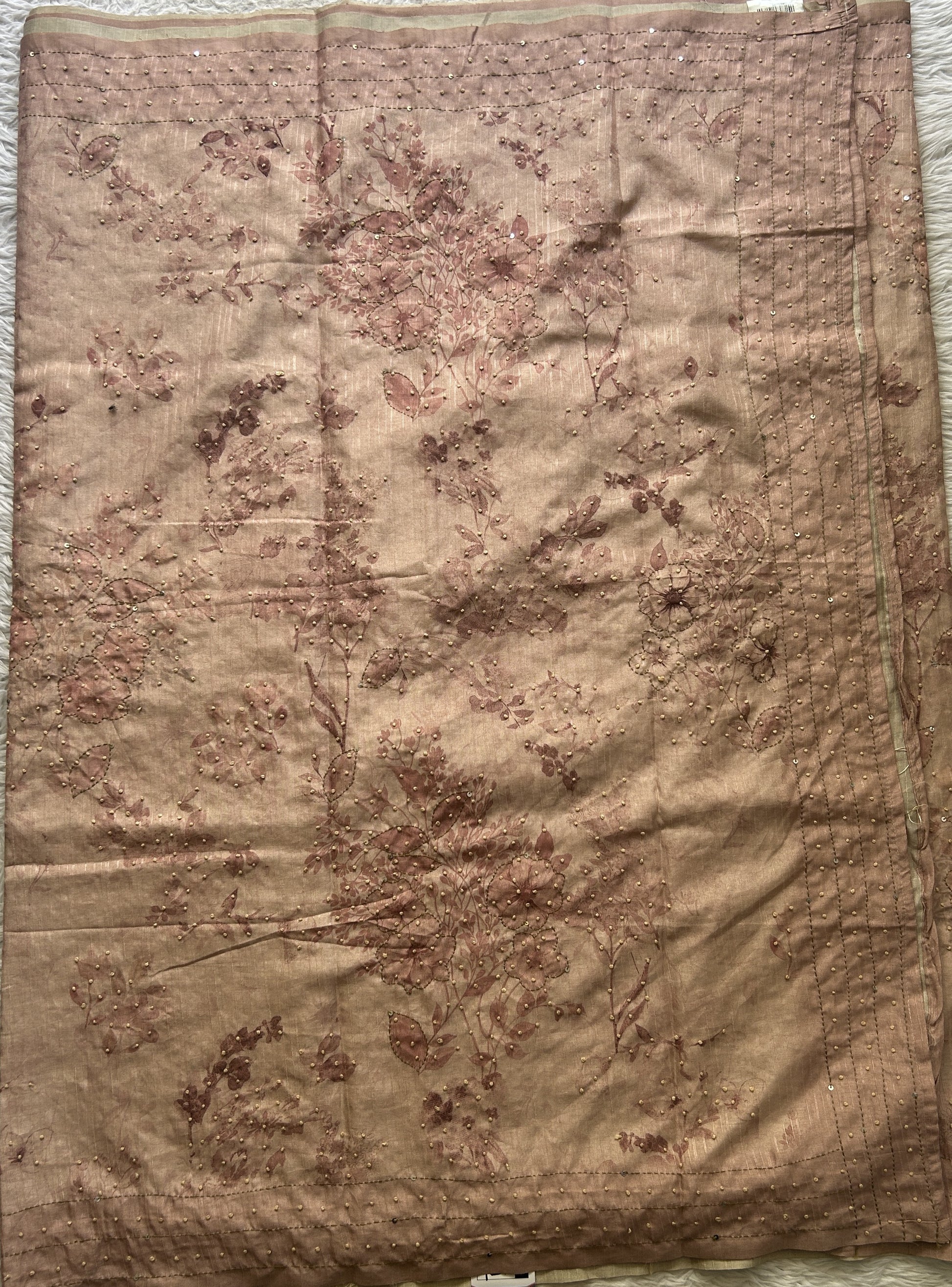 Semi Tussar Saree Light Peach Colored complemented with a Borderless. - Sampradaya Designer Studio