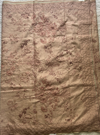Semi Tussar Saree Light Peach Colored complemented with a Borderless. - Sampradaya Designer Studio