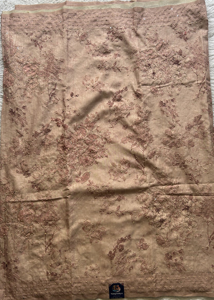 Semi Tussar Saree Light Peach Colored complemented with a Borderless. - Sampradaya Designer Studio