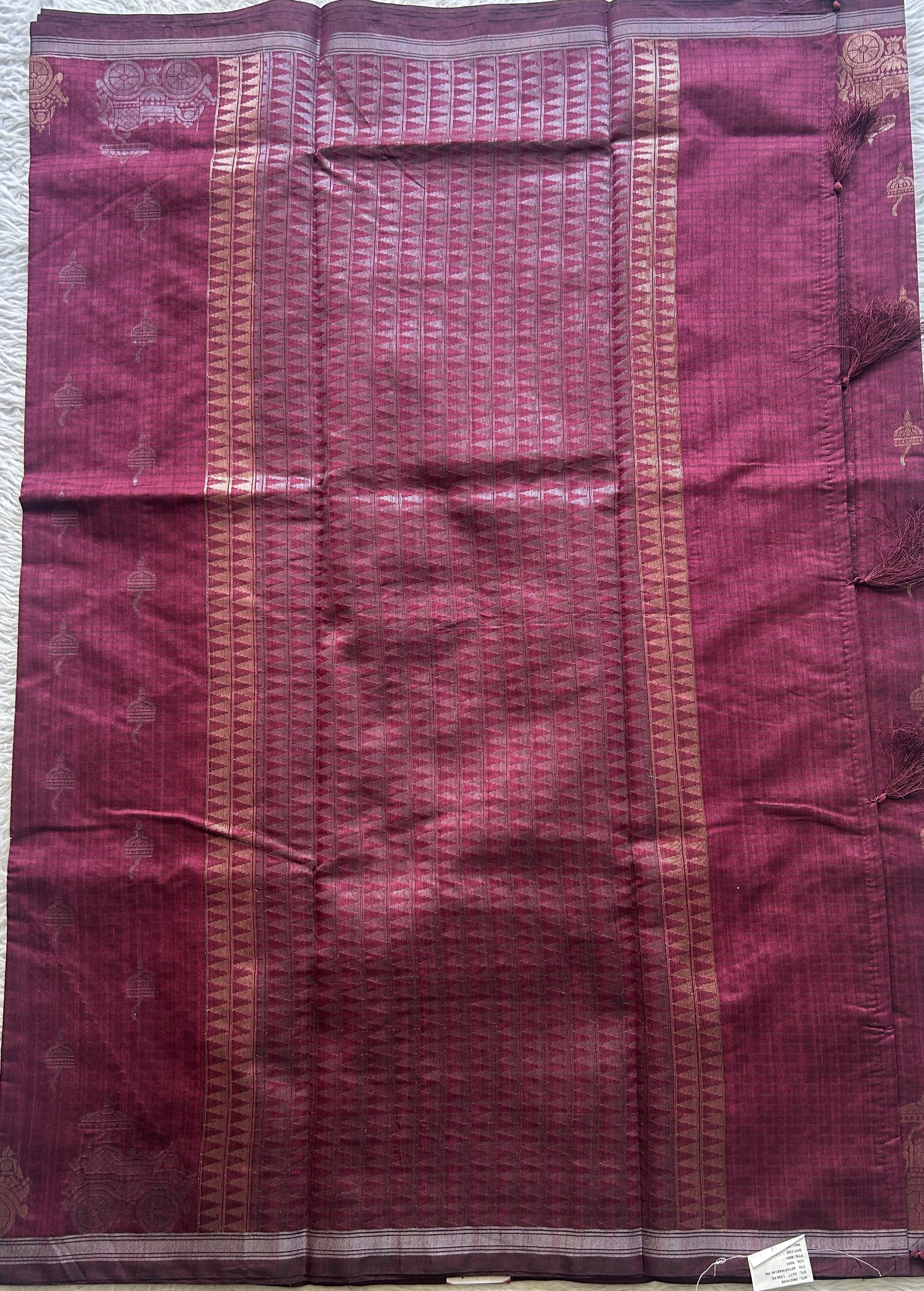 Semi Tussar Saree Colored Magenta Elegantly Paired with a Zari Border. - Sampradaya Designer Studio