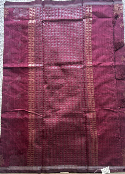 Semi Tussar Saree Colored Magenta Elegantly Paired with a Zari Border. - Sampradaya Designer Studio