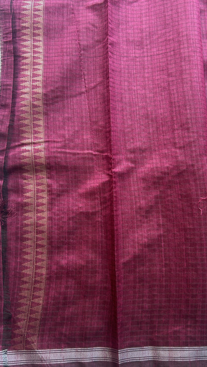 Semi Tussar Saree Colored Magenta Elegantly Paired with a Zari Border. - Sampradaya Designer Studio