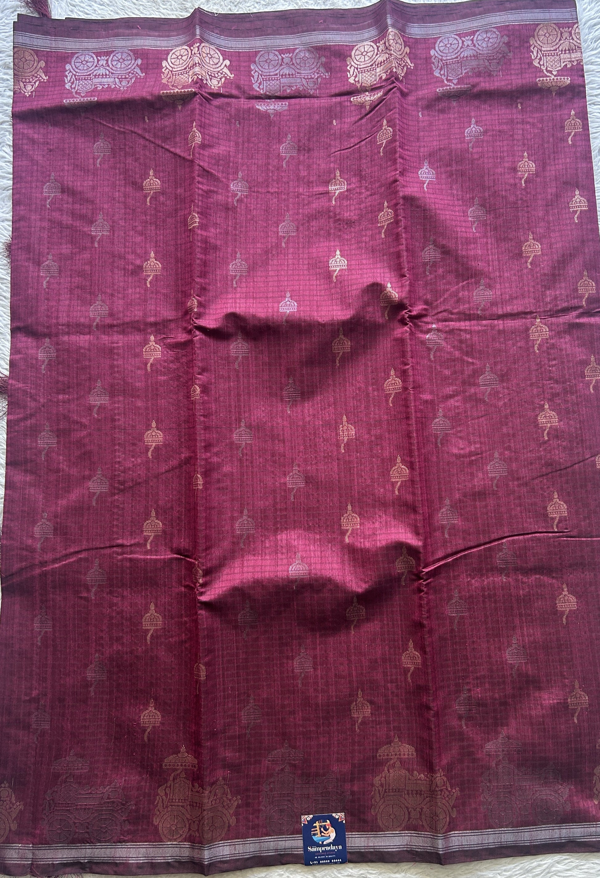 Semi Tussar Saree Colored Magenta Elegantly Paired with a Zari Border. - Sampradaya Designer Studio