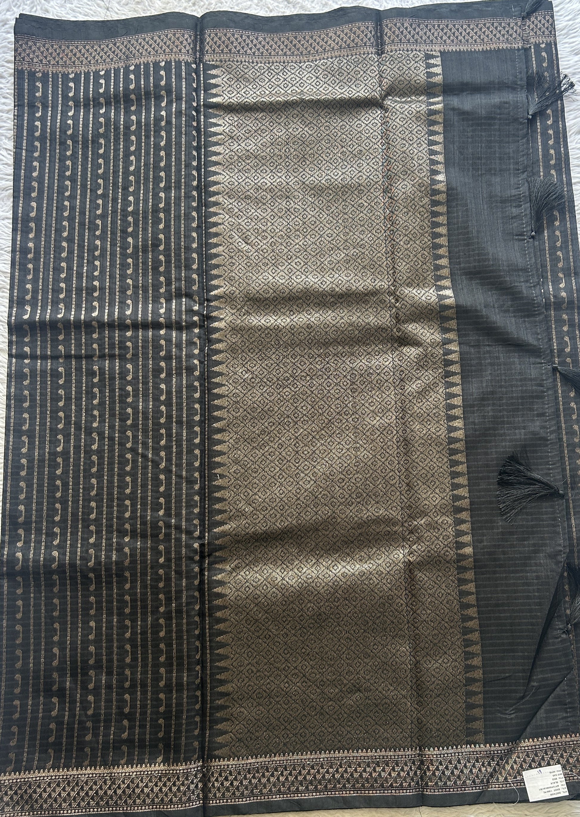 Semi Tussar Saree Colored Black Elegantly Paired with a Zari Border. - Sampradaya Designer Studio