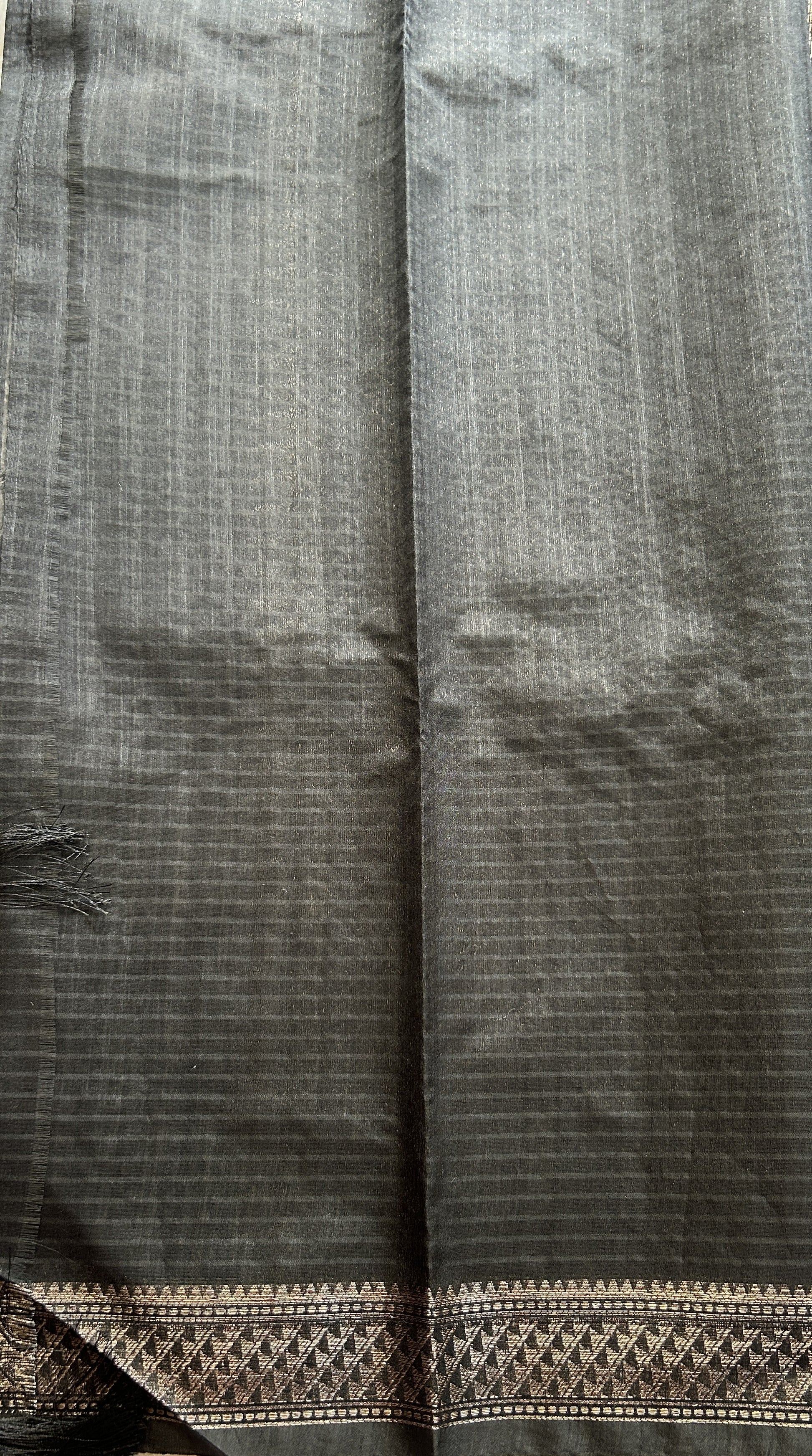 Semi Tussar Saree Colored Black Elegantly Paired with a Zari Border. - Sampradaya Designer Studio