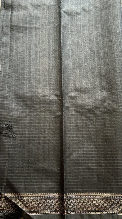 Semi Tussar Saree Colored Black Elegantly Paired with a Zari Border. - Sampradaya Designer Studio