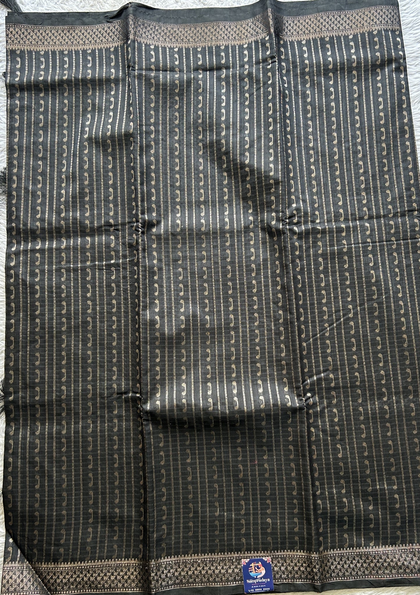 Semi Tussar Saree Colored Black Elegantly Paired with a Zari Border. - Sampradaya Designer Studio