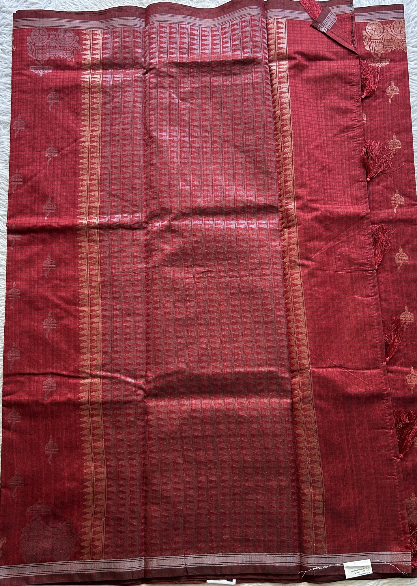 Semi Tussar Saree Colored Maroon Elegantly Paired with a Zari Border. - Sampradaya Designer Studio