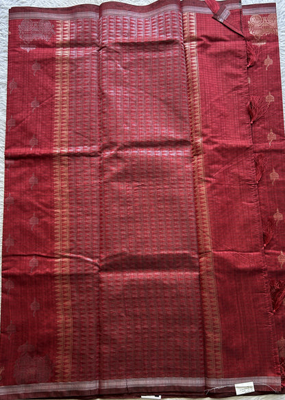 Semi Tussar Saree Colored Maroon Elegantly Paired with a Zari Border. - Sampradaya Designer Studio