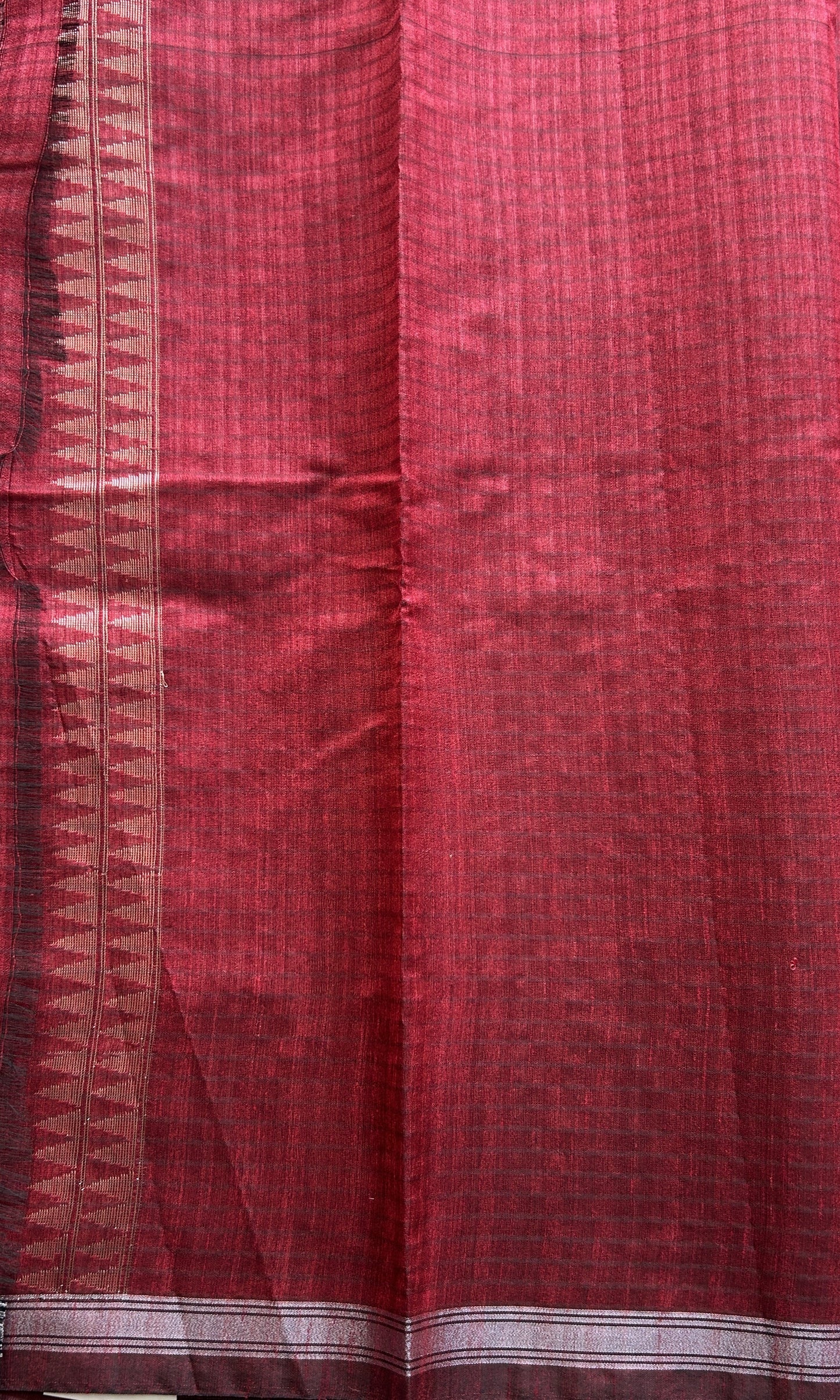 Semi Tussar Saree Colored Maroon Elegantly Paired with a Zari Border. - Sampradaya Designer Studio
