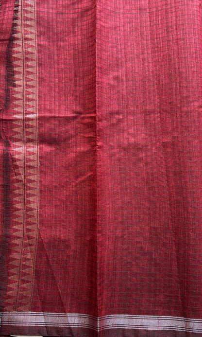 Semi Tussar Saree Colored Maroon Elegantly Paired with a Zari Border. - Sampradaya Designer Studio