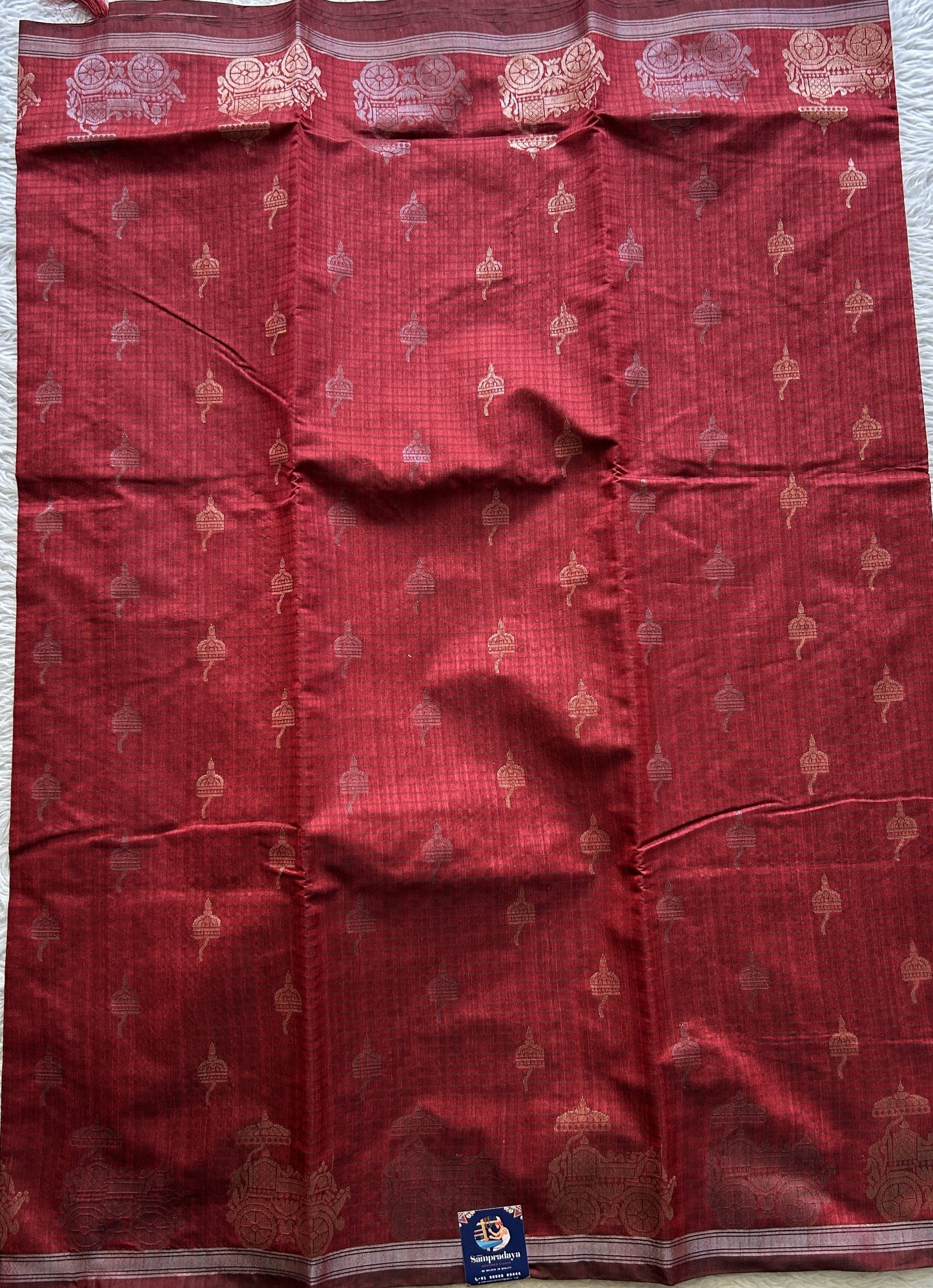 Semi Tussar Saree Colored Maroon Elegantly Paired with a Zari Border. - Sampradaya Designer Studio