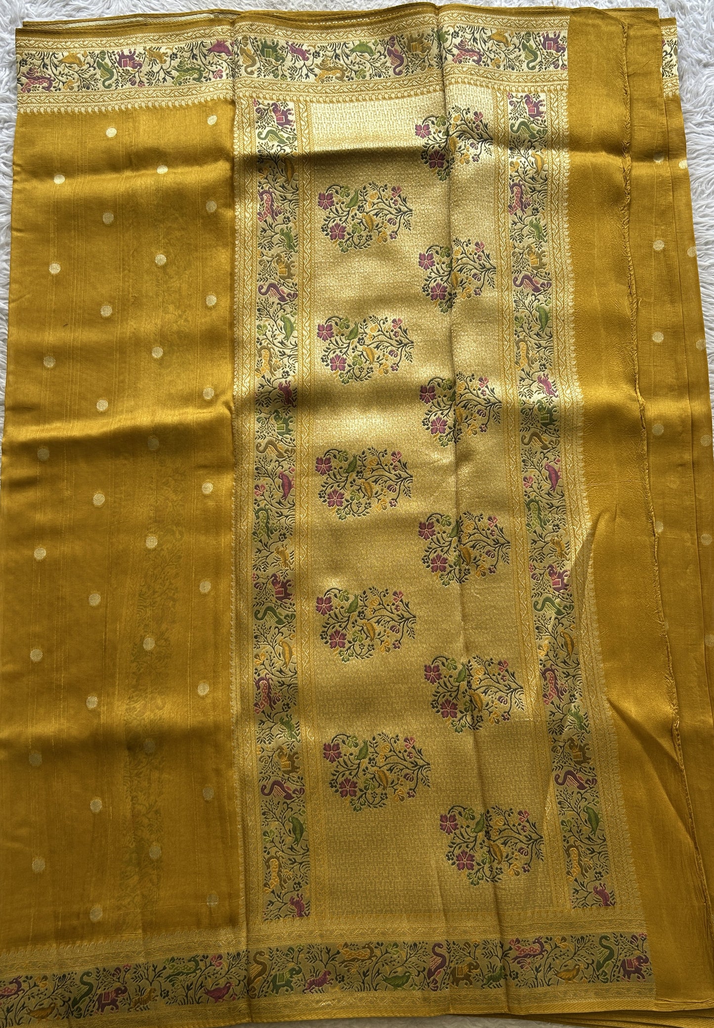 Banarasi Tussar Georgette Saree Yellow Colored Exquisite Minakari Border. - Sampradaya Designer Studio