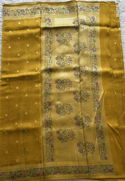Banarasi Tussar Georgette Saree Yellow Colored Exquisite Minakari Border. - Sampradaya Designer Studio