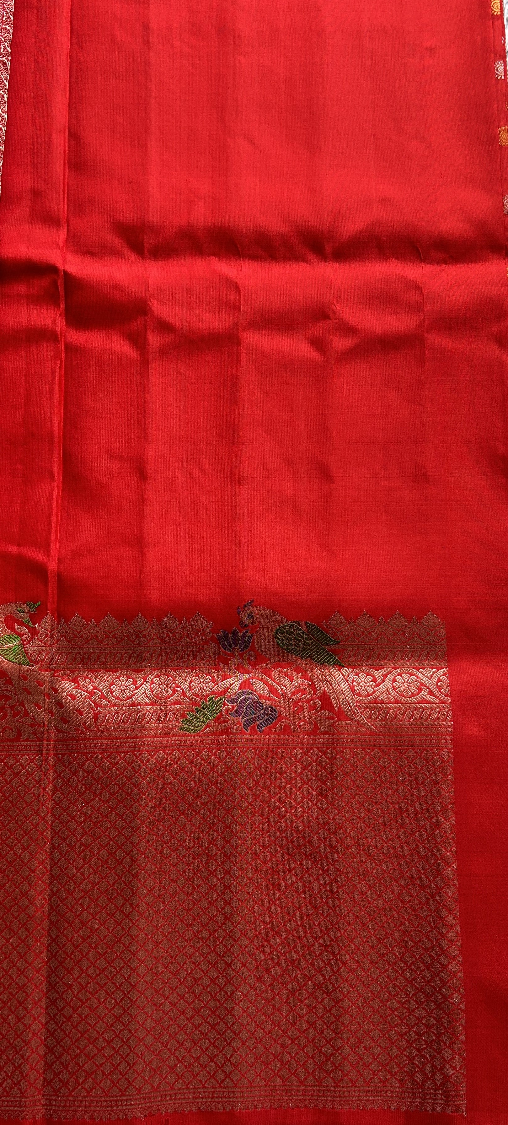 Gadwal Pattu Saree Red Colored Complemented With a Zari Border - Sampradaya Designer Studio