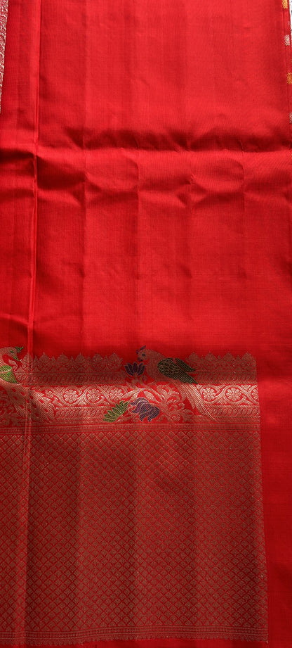 Gadwal Pattu Saree Red Colored Complemented With a Zari Border - Sampradaya Designer Studio