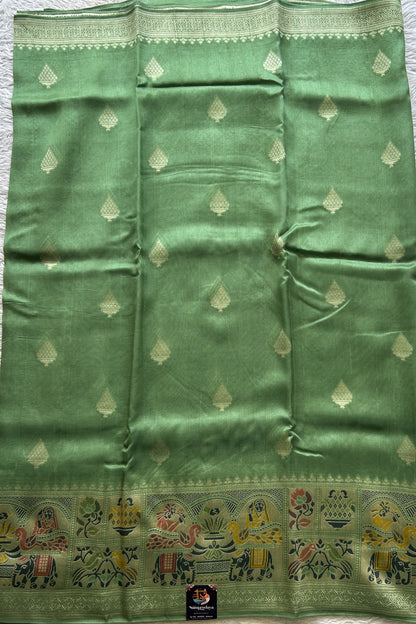 Banarasi Tussar Georgette Saree Light Green Colored Exquisite Minakari Border. - Sampradaya Designer Studio