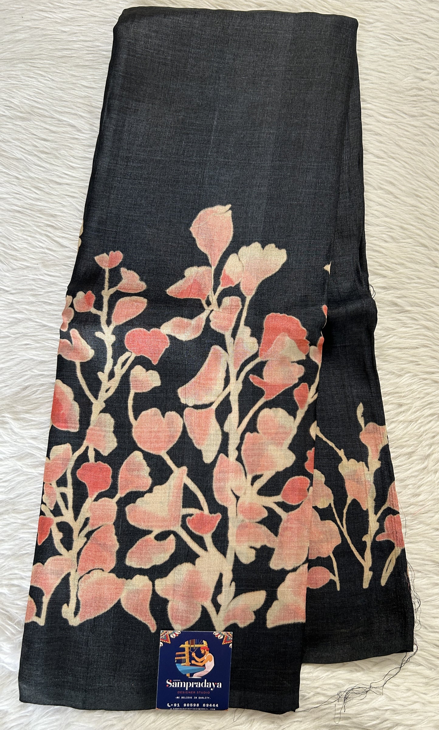 Tussar Silk Saree Black colored Saree complemented with a borderless Saree. - Sampradaya Designer Studio