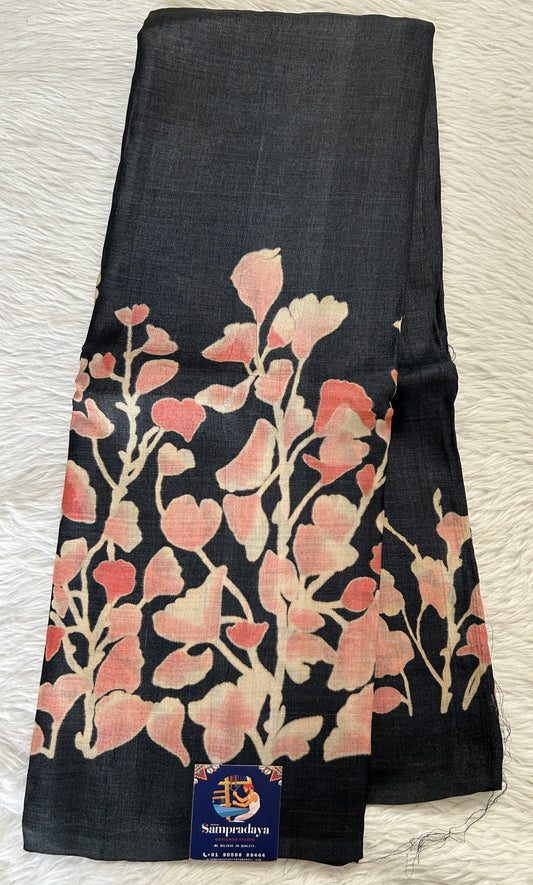 Tussar Silk Saree Black colored Saree complemented with a borderless Saree. - Sampradaya Designer Studio