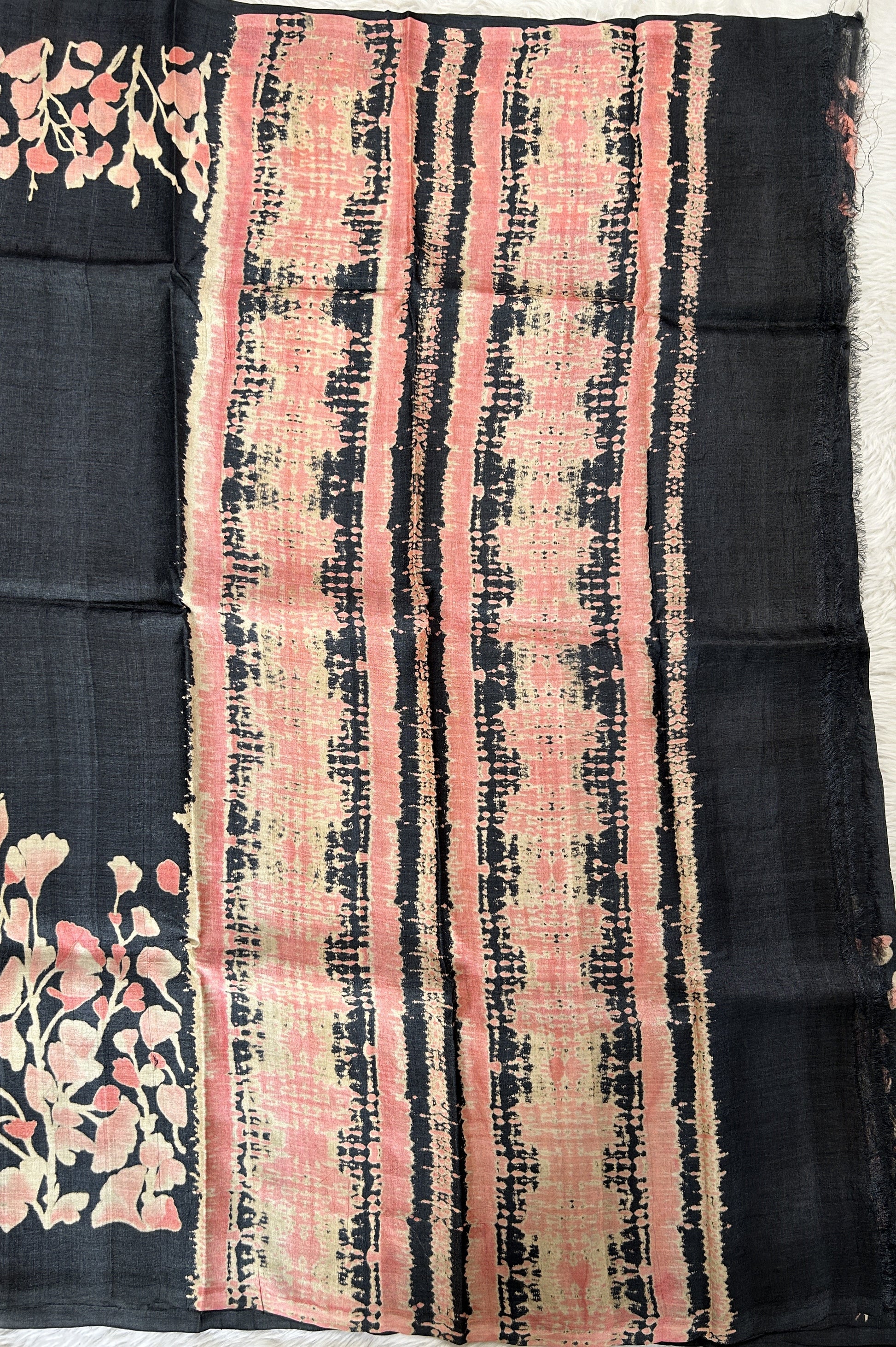Tussar Silk Saree Black colored Saree complemented with a borderless Saree. - Sampradaya Designer Studio