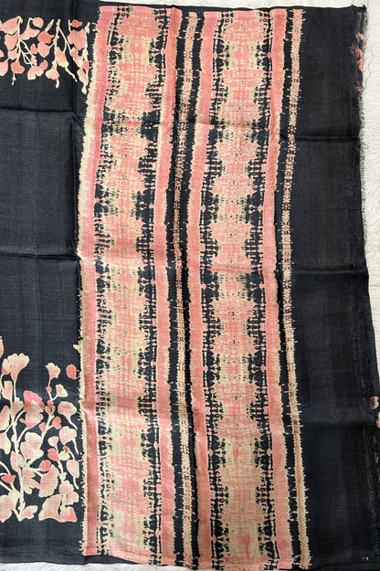 Tussar Silk Saree Black colored Saree complemented with a borderless Saree. - Sampradaya Designer Studio