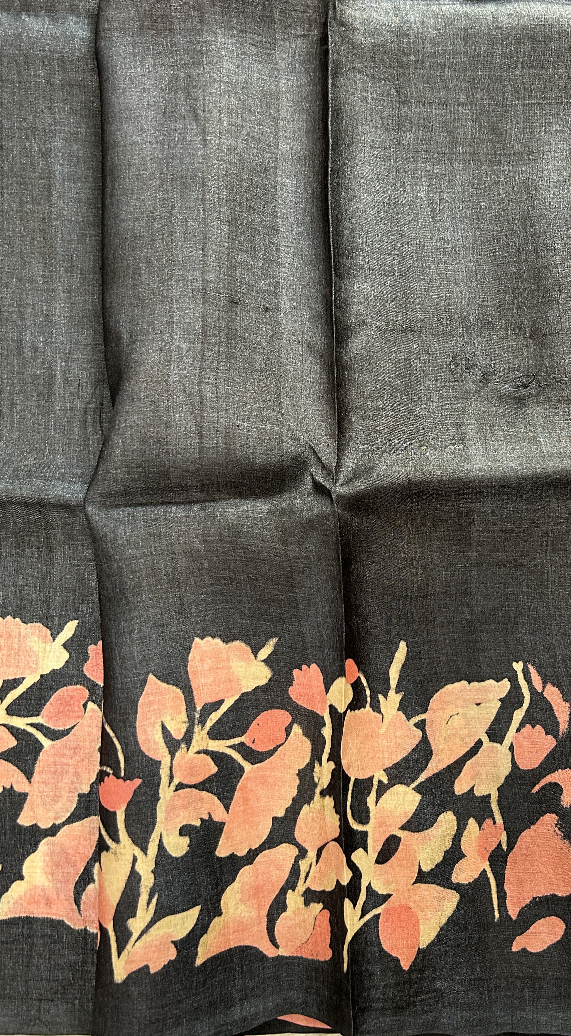 Tussar Silk Saree Black colored Saree complemented with a borderless Saree. - Sampradaya Designer Studio