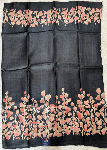 Tussar Silk Saree Black colored Saree complemented with a borderless Saree. - Sampradaya Designer Studio