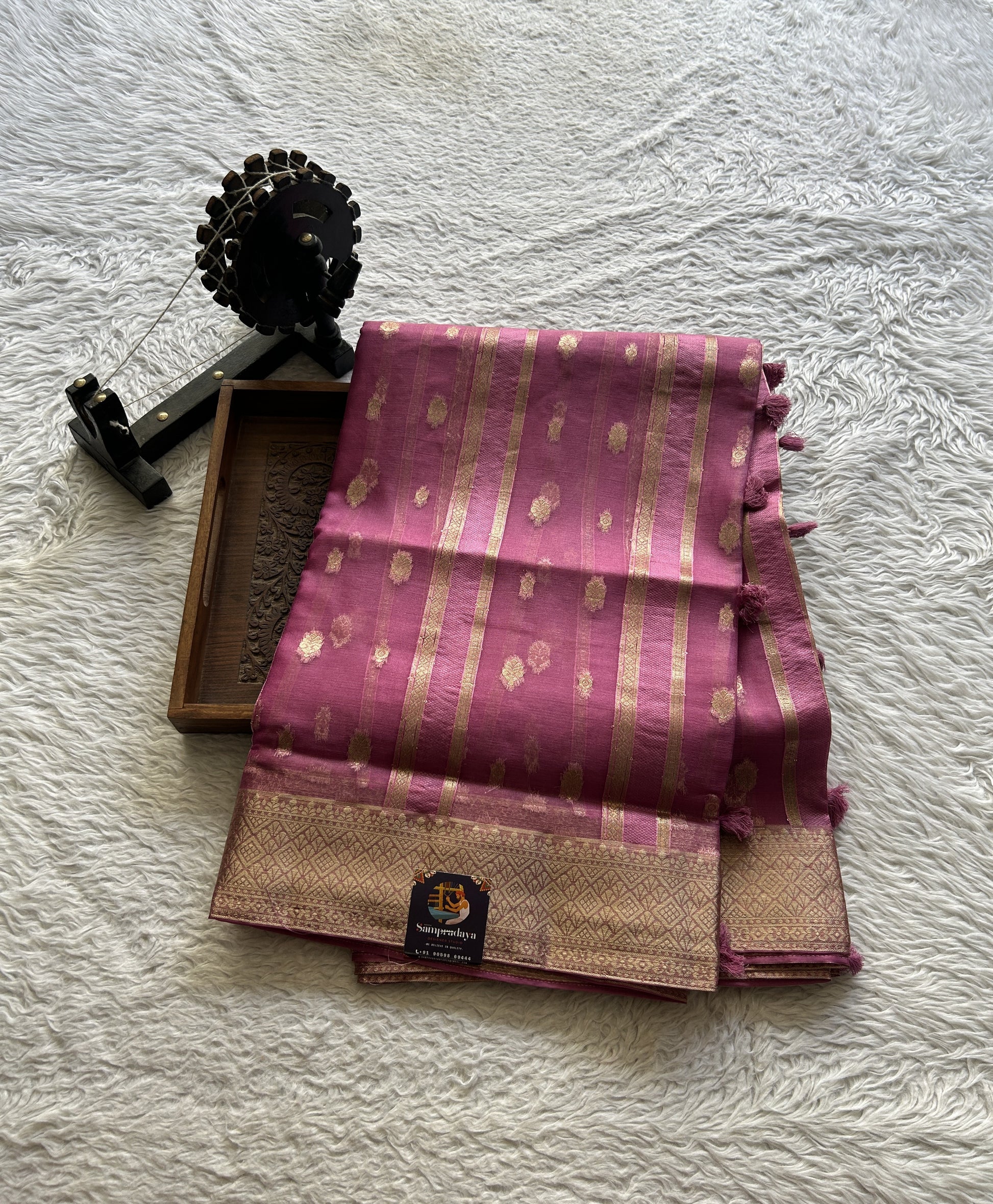 Semi Raw Silk Saree Dark Pink Colored Exquisite with a Zari Border. - Sampradaya Designer Studio