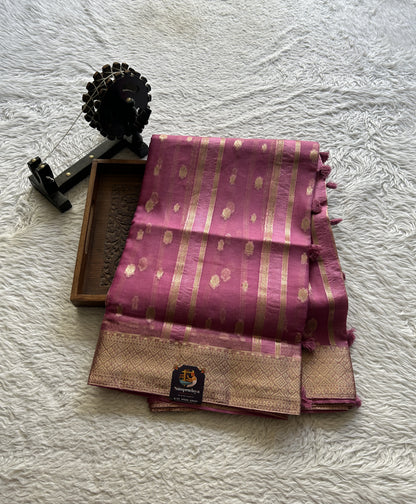Semi Raw Silk Saree Dark Pink Colored Exquisite with a Zari Border. - Sampradaya Designer Studio