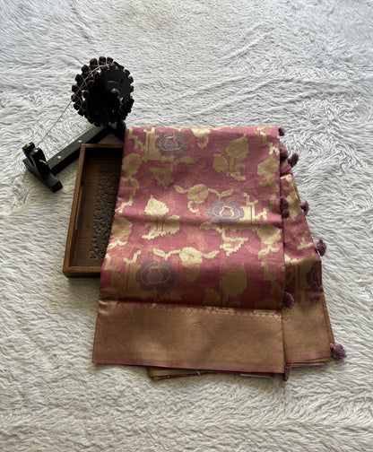 Semi Raw Silk Allover Saree Rose Pink Colored Exquisite with a Zari Border. - Sampradaya Designer Studio