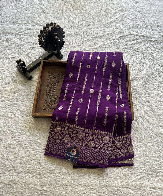 Semi Georgette Saree Violet Colored Paired with a Zari Border. - Sampradaya Designer Studio
