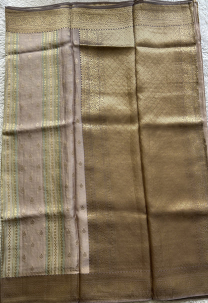 Pure Banarasi Crepe Silk Saree Very Light Pink Colored Complemented with a Zari border. - Sampradaya Designer Studio