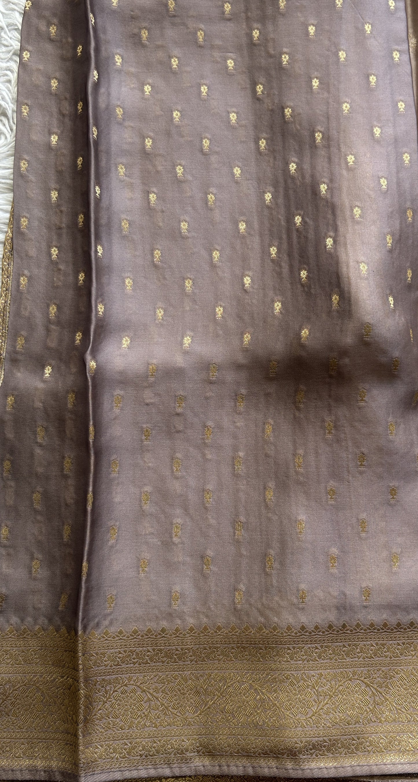 Pure Banarasi Crepe Silk Saree Very Light Pink Colored Complemented with a Zari border. - Sampradaya Designer Studio