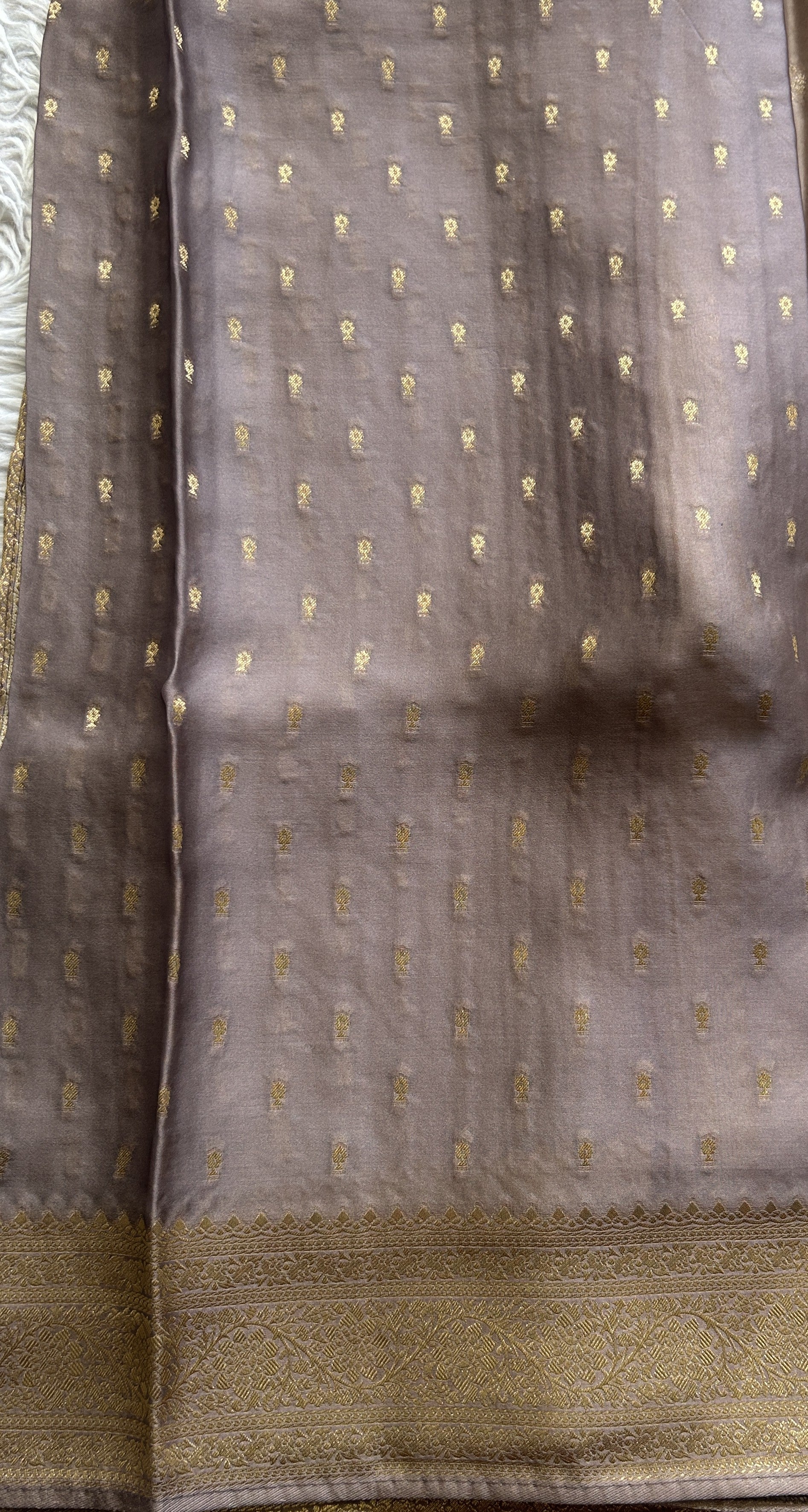 Pure Banarasi Crepe Silk Saree Very Light Pink Colored Complemented with a Zari border. - Sampradaya Designer Studio