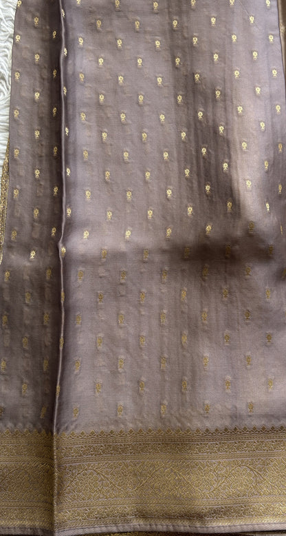 Pure Banarasi Crepe Silk Saree Very Light Pink Colored Complemented with a Zari border. - Sampradaya Designer Studio