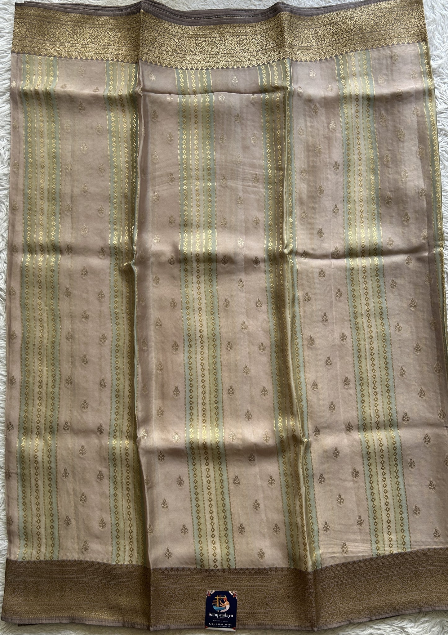 Pure Banarasi Crepe Silk Saree Very Light Pink Colored Complemented with a Zari border. - Sampradaya Designer Studio